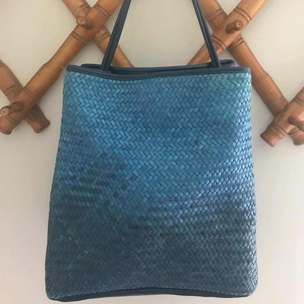 Ombre Blue Leather Woven Bag